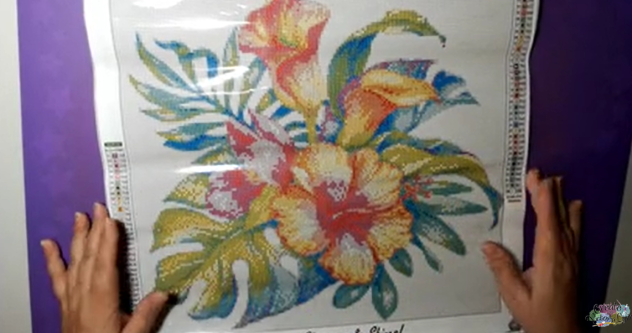 diamond paint canvas with a bouquet of tropical flowers