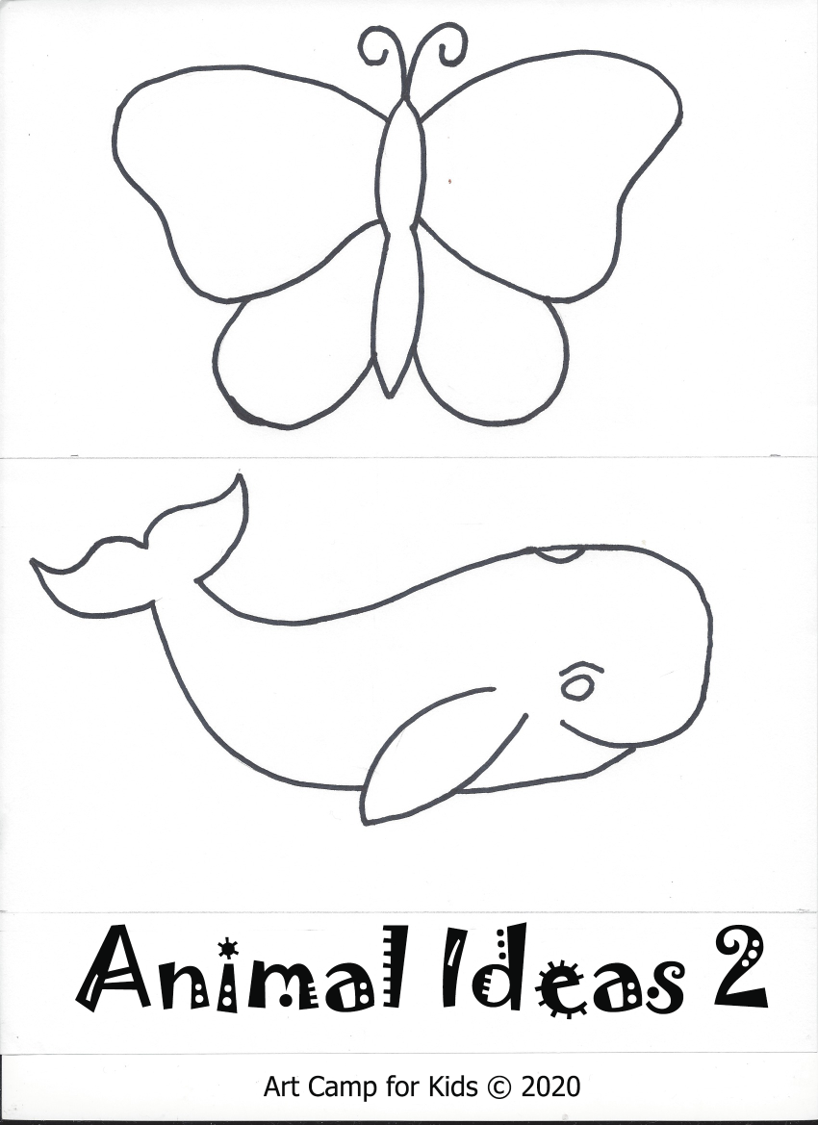 Contour drawing of a butterfly and whale