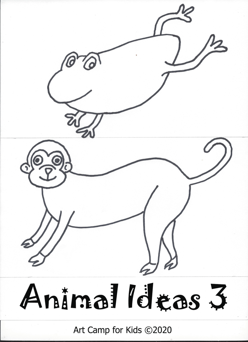 Contour drawing of a frog and a monkey