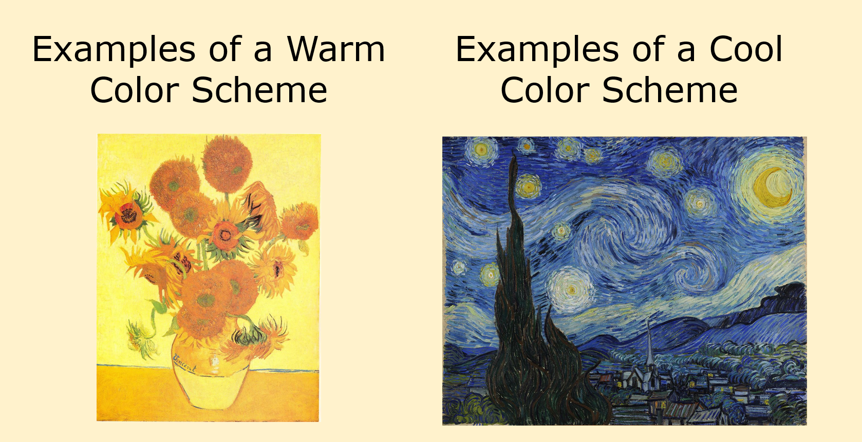 Examples of warm and cool color schemes