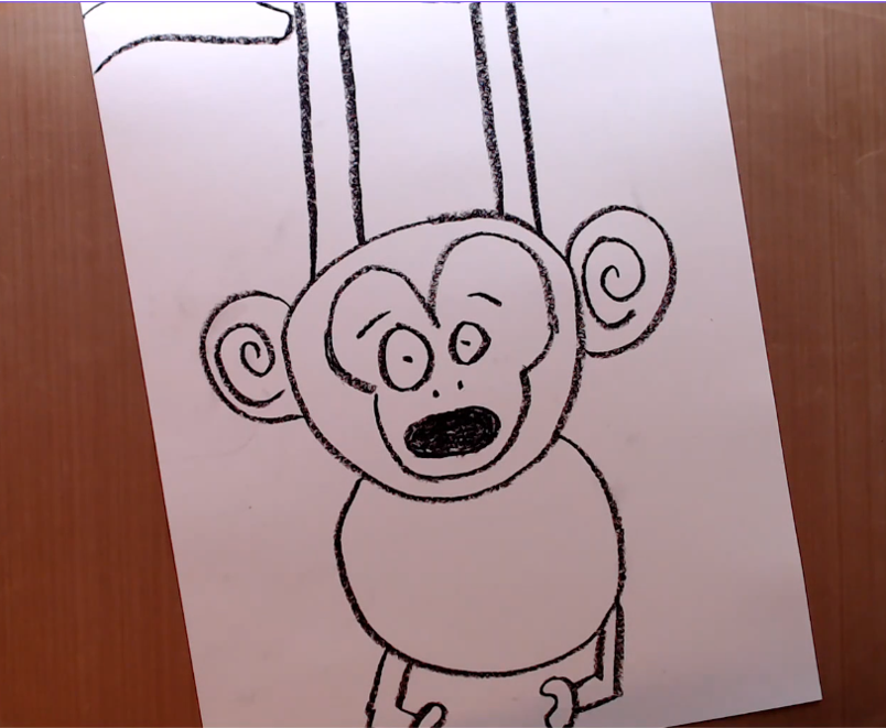 Drawn Monkey hanging from a limb