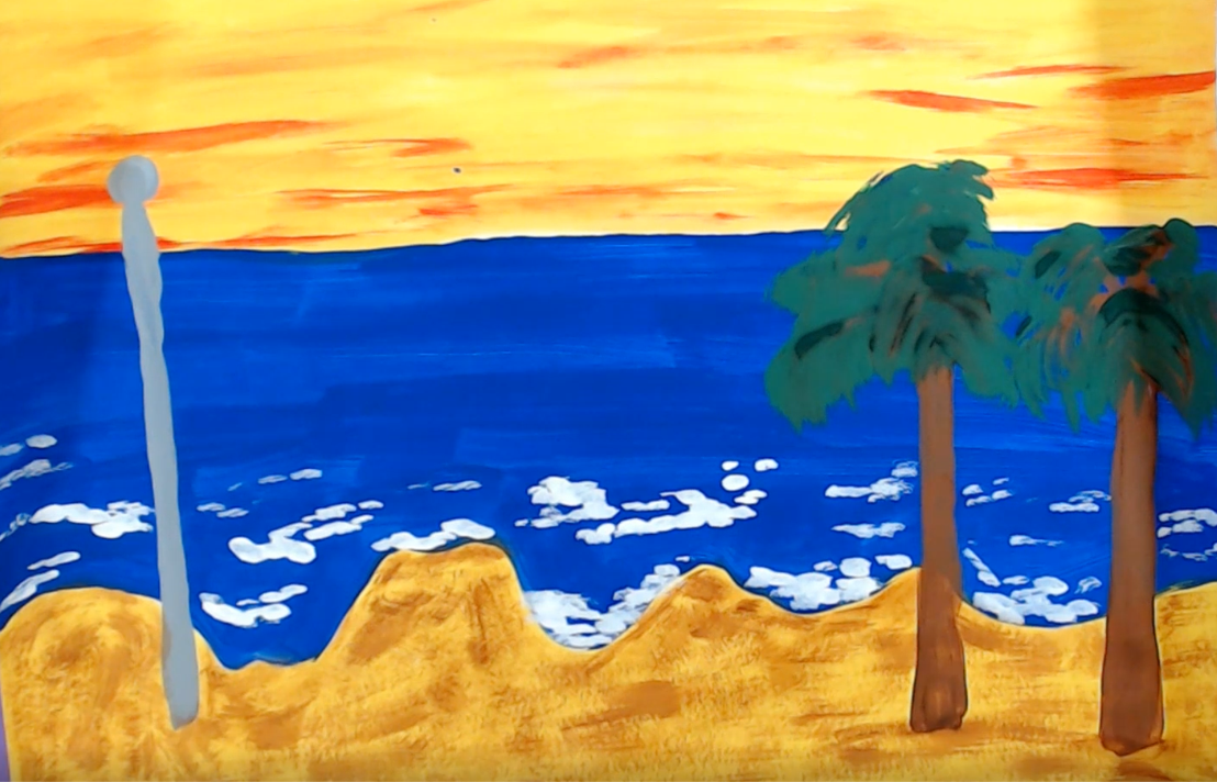 Part 6 of childrens Puerto Rico Sunset painting